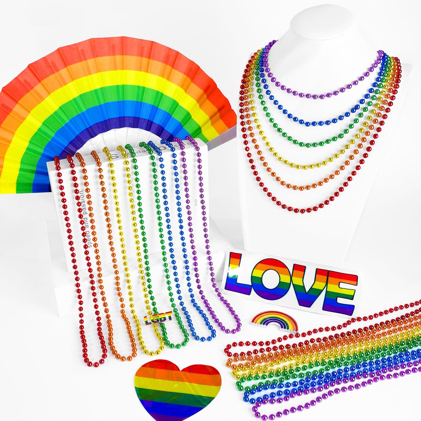 Yaxinrui 15 Pcs Pride Beads Necklaces, Lgbtq Pride Necklace Accessories Pride Beads Stuff Rainbow Bead Necklaces For Gay Lesbian