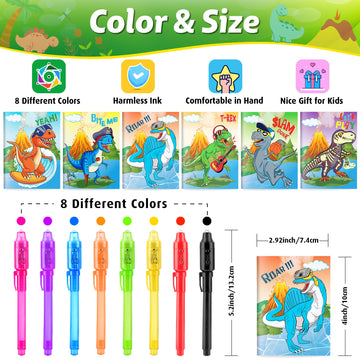 Giftinbox Invisible Ink Pens With Uv Light For Kids, Spy Pen Dinosaur Party Favors For Kids, 24Pack Invisible Ink Pen And Notebook, Uv Pen For Secret Message Escape Room Birthday Party Favors For Kids