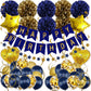 Zerodeco Birthday Decorations, Navy Blue Gold Birthday Party Decorations Happy Birthday Banner Pompoms Balloon For Boys Girls Me