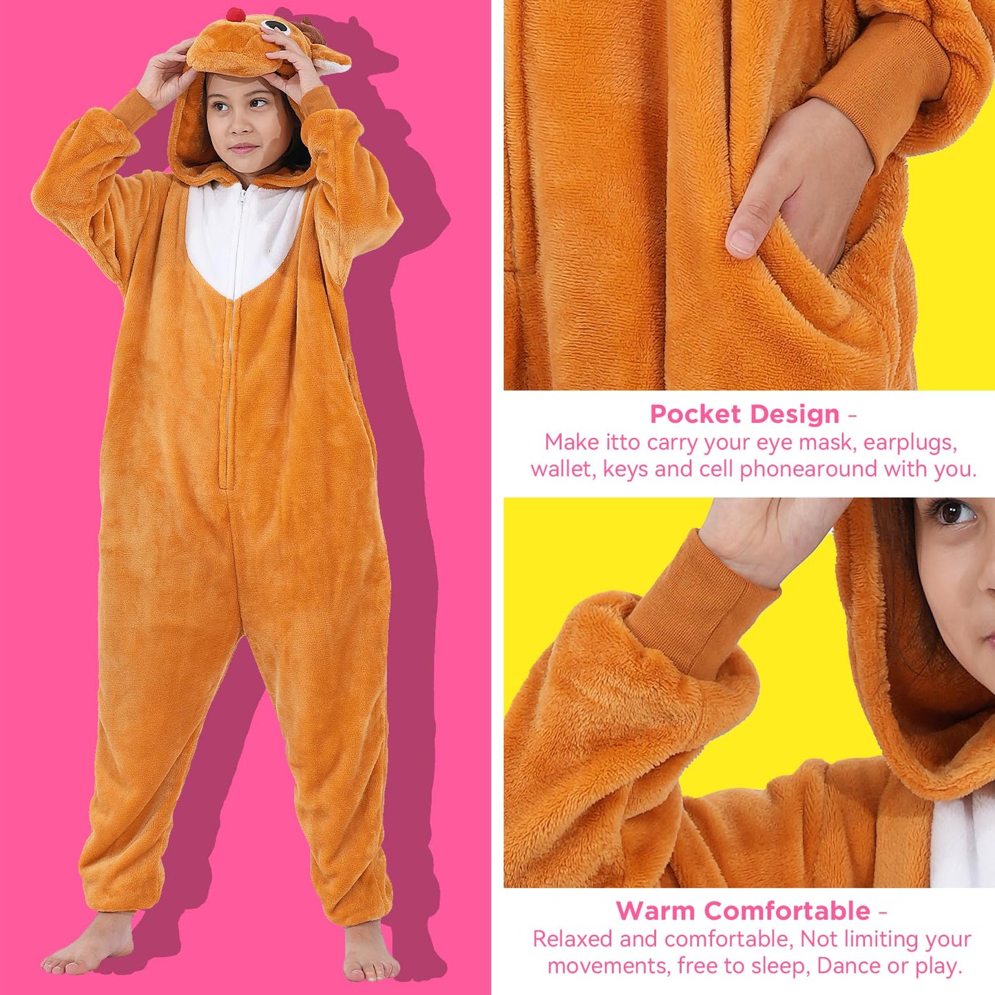 Halloween Christmas Unisex Kids Flannel Cosplay Onesie Costume Outfit Suit for Girls and Boys (Brown Reindeer  10 Years)