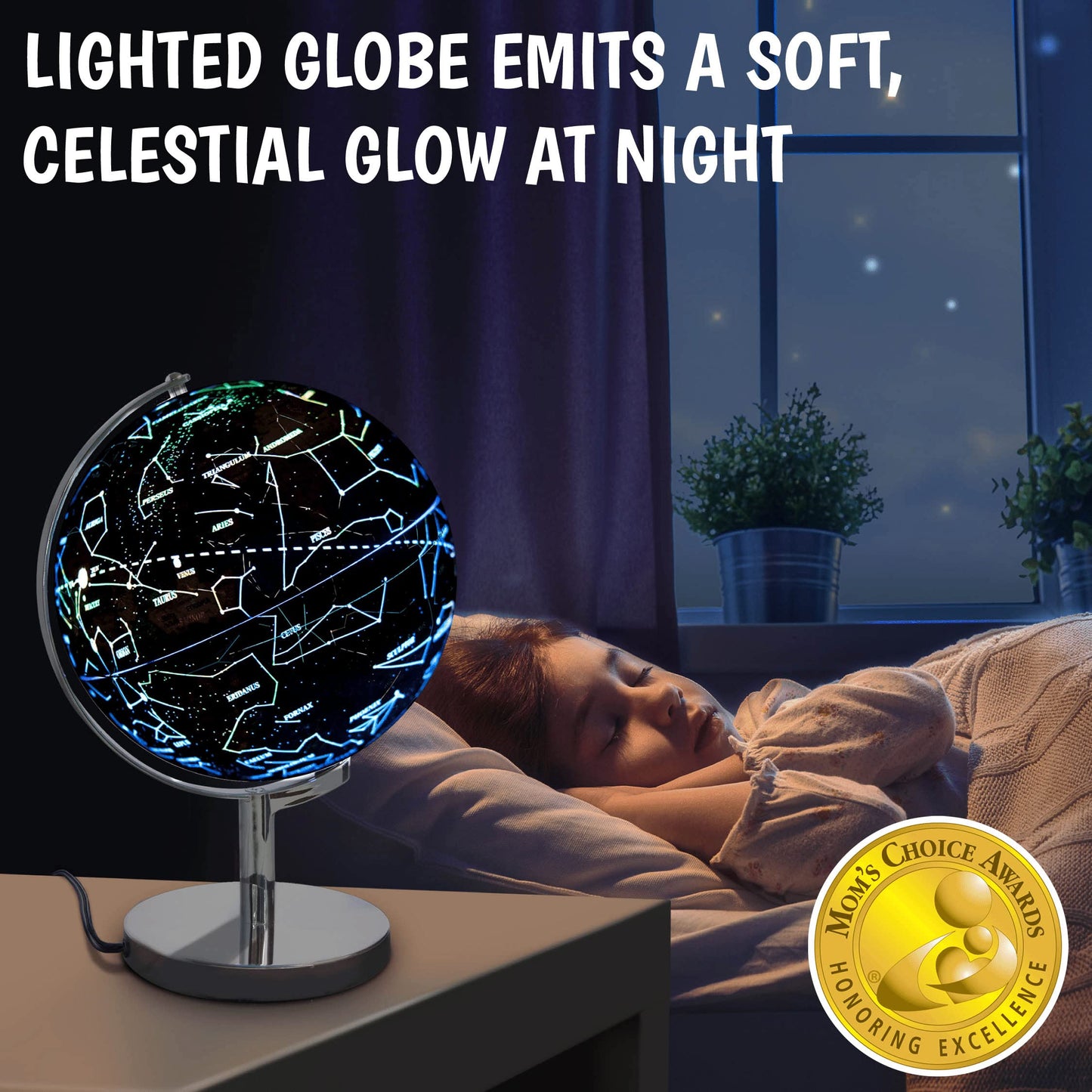 USA Toyz Illuminated World Globe with Stand - 3in1 STEM Globes for Adults and Kids, Constellation Map, Built-In LED Night Light