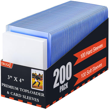 TRUGQ 200 Card Sleeves Toploads for Cards 3 x 4 Baseball Card Protectors enhanced Standard Size Trading Hard Plastic Card Holder for Sports Football Cards(100 Hard Protectors +100 Soft Sleeves)