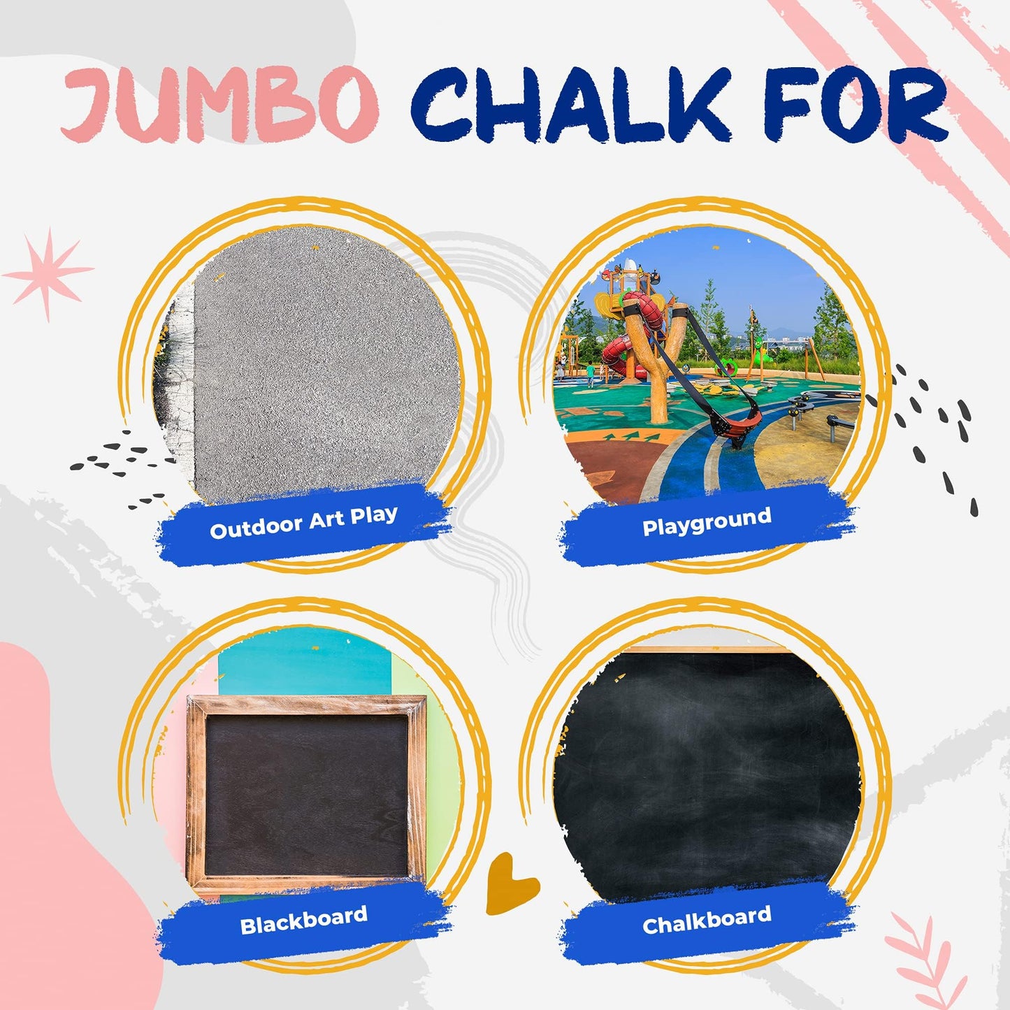 144 PCS Jumbo Washable Sidewalk Chalk Set Non-Toxic Jumbo Chalk for, Painting on Chalkboard, Playground, Blackboard, and Outdoor