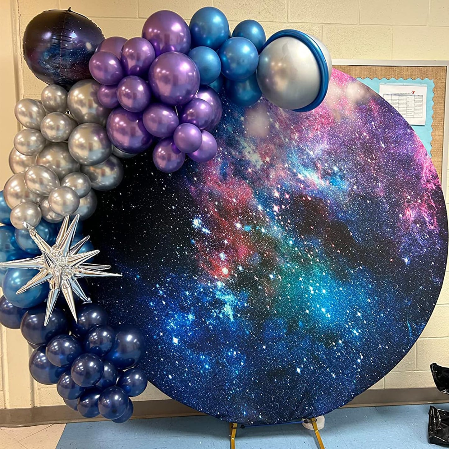 Outer Space Balloons, 12 Inches Galaxy Blue Purple Balloons With Metallic Black Silver Balloons, Outer Space Party Decorations F