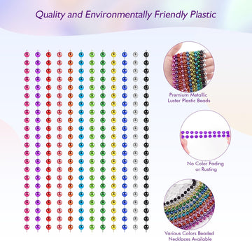 ZZYFGH 33'' 7mm Metallic Colors Bead Necklace Bulk, Mardi Gras Round Beaded Necklaces for Party Favors Costume Necklace (12 Pcs)