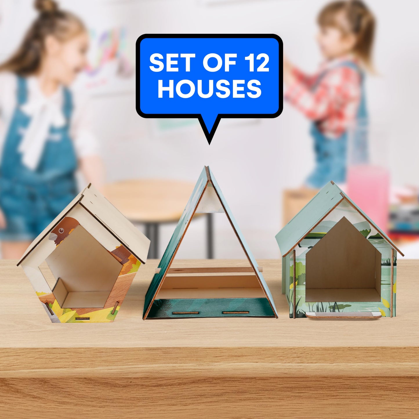 Neliblu Bird Houses to Paint for Kids - Wooden - 12 Pc, Plywood, Durable Material, Educational Fun, Complete Set, Child-Safe, Bu