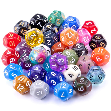 AUSTOR 35 Pieces Polyhedral Dice 12 Sided Game Dice Set Mixed Color 12 Sides Dice Assortment with a Black Velvet Storage Bag for
