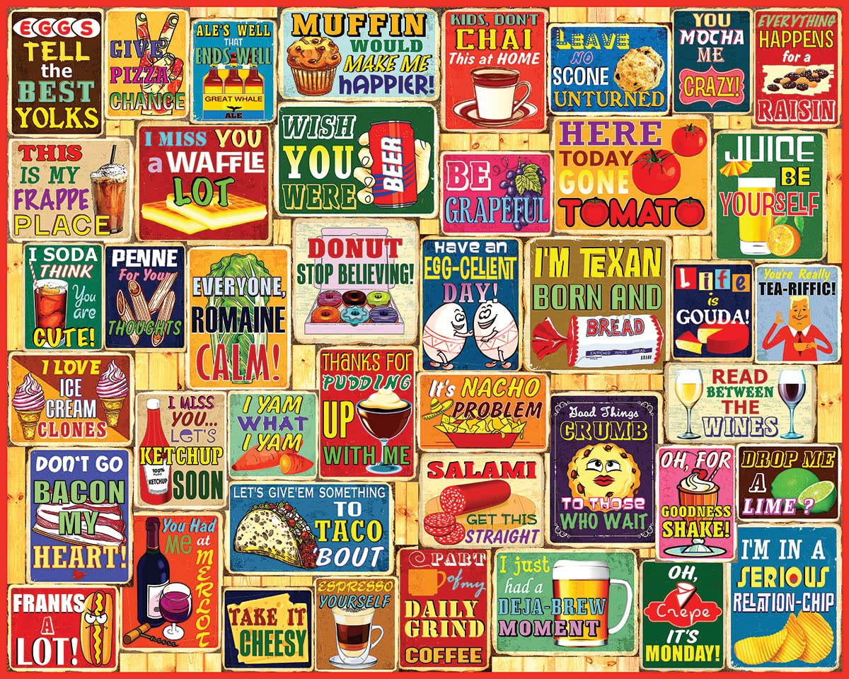 White Mountain Food & Drink 1000 Piece Jigsaw Puzzles Funny Pun Collage Puzzle For Adults And Family
