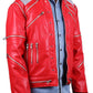 MJB2C Red 80s PU Leather Jacket - Retro Zipper Accent Stage Coat for Cosplay  Halloween & Party - mature-themed Small