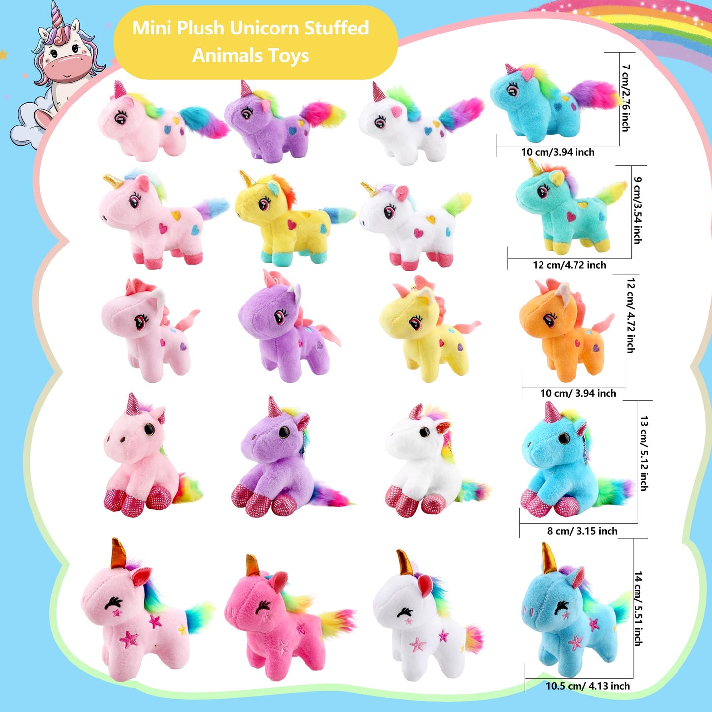 20 Pack Mini Stuffed Unicorn Animal Toys Small Plush Unicorn Bulk Rainbow Stuffed Unicorn Keychain For Christmas Easter Wedding