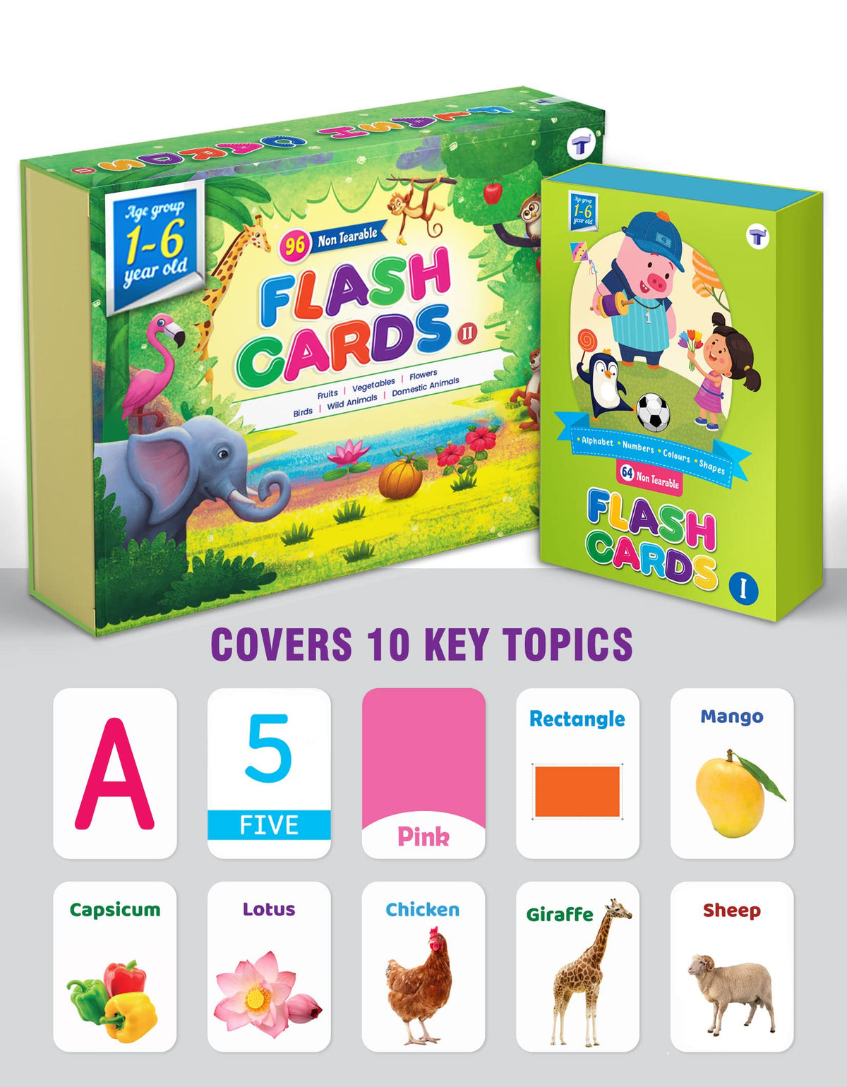 Flash Cards For Kids 2+ Years | 160 NonTearable Flash Cards Set | Alphabet, Numbers, Animals, Fruits, Vegetables, Flowers And B