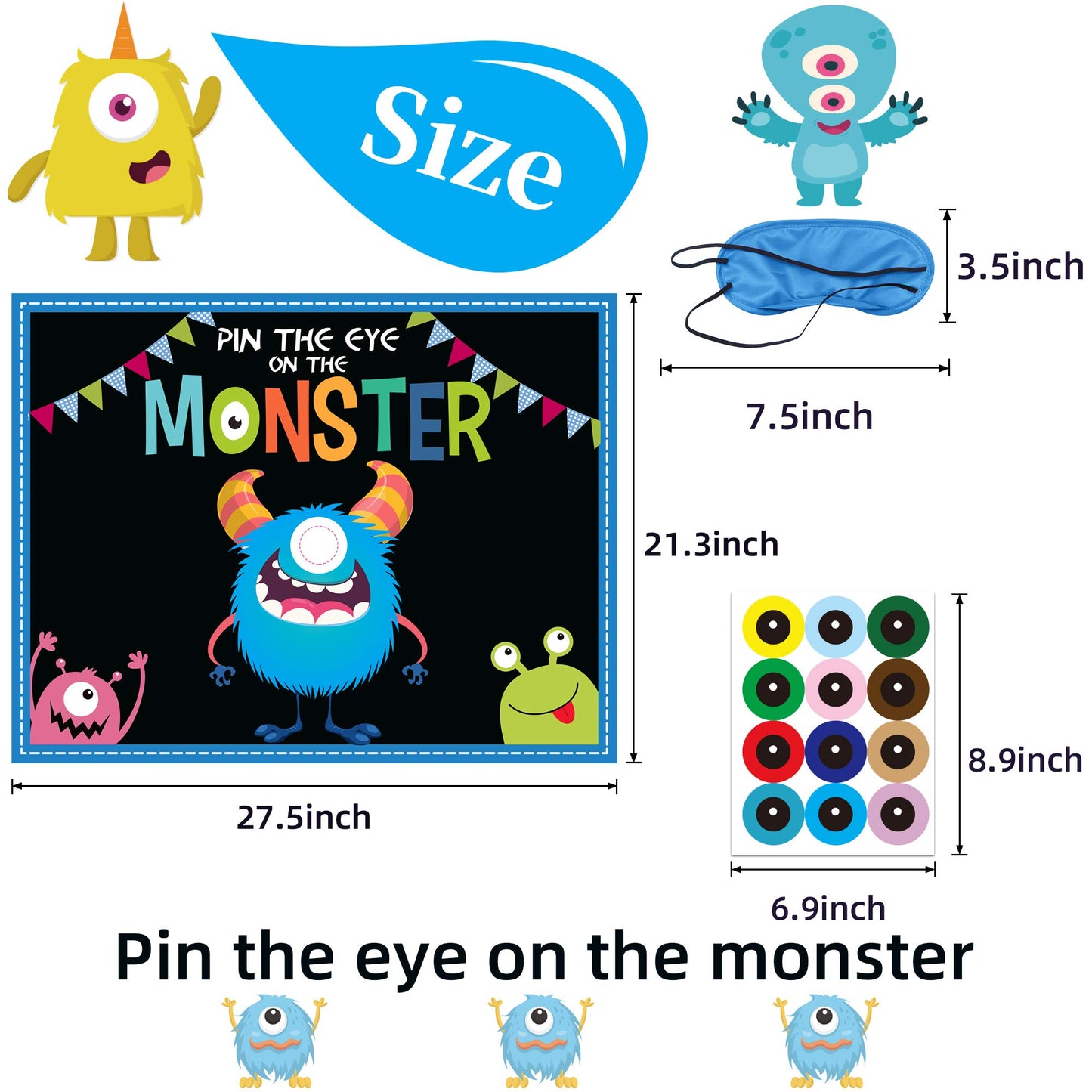 Happy Storm Halloween Party Games For Kids, Pin The Eye On The Monster, Halloween Party Activities Favors Crafts Birthday Party Games For Children Boys Girls, Monster Party Carnival Games Indoor