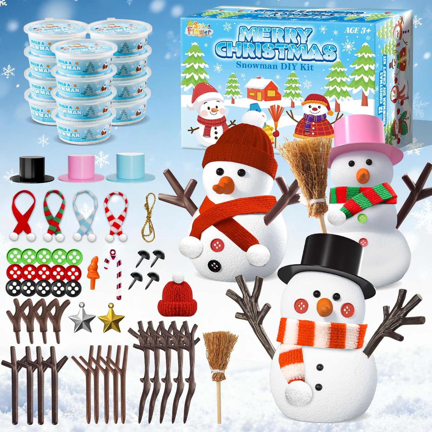 SpringFlower Stocking Stuffers Christmas Crafts for Kids, 12 Pack DIY Snowman Kit, Build a Snowman Kit Decorations Indoor, Air D
