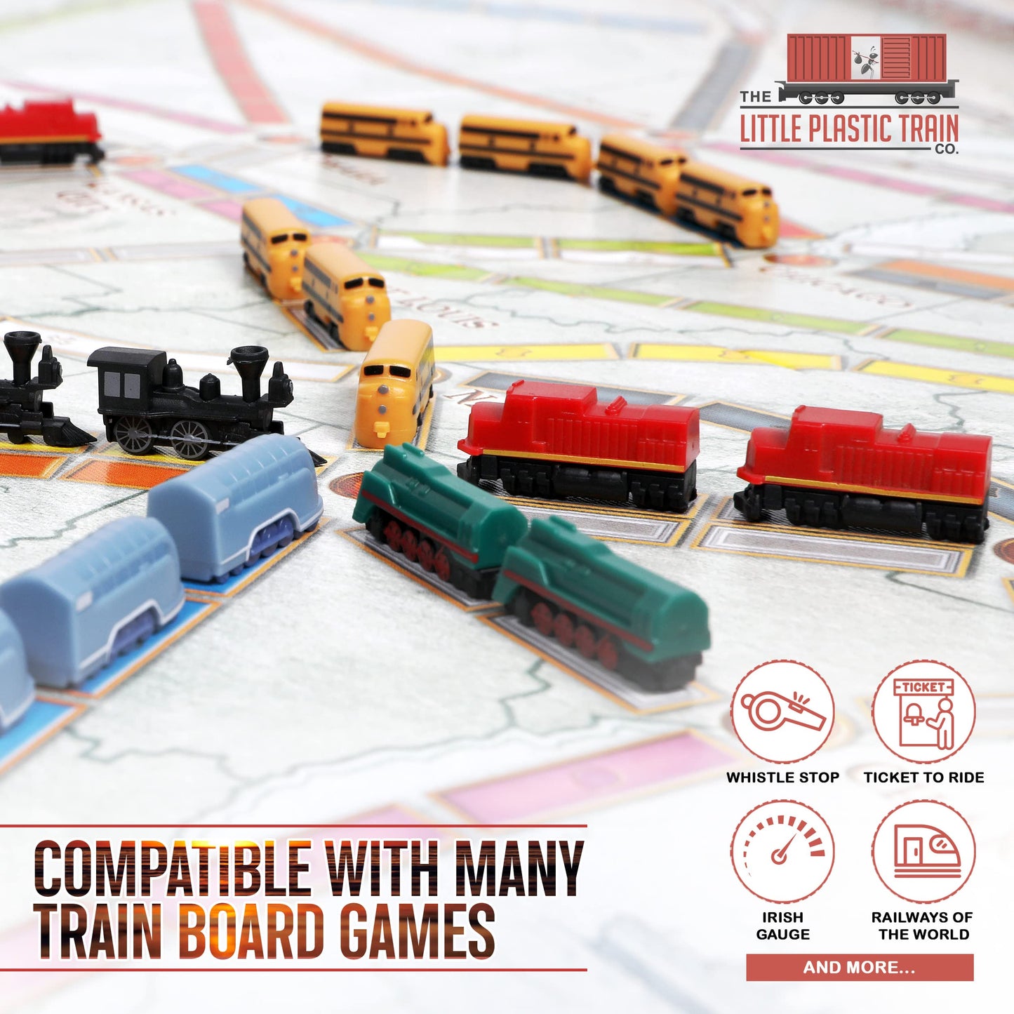 The Little Plastic Train Co. Sunset Deluxe Board Game Train Set - Red Miniatures for Ticket to Ride, Model LPX 1005