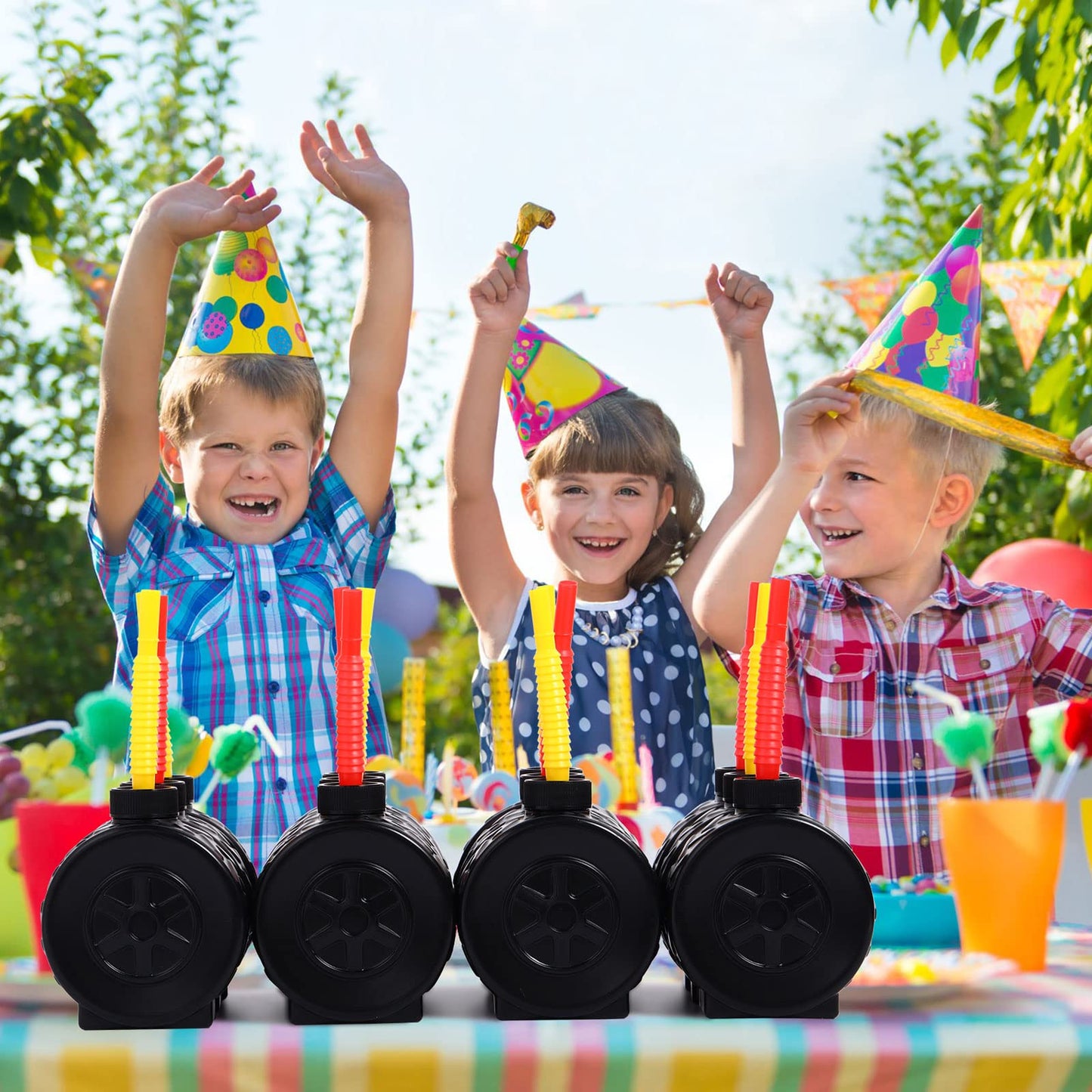 Sawysine 24 Pack Construction Truck Cups Set Truck Construction Cups With Red Yellow Straw Construction Themed Party Favor Cups