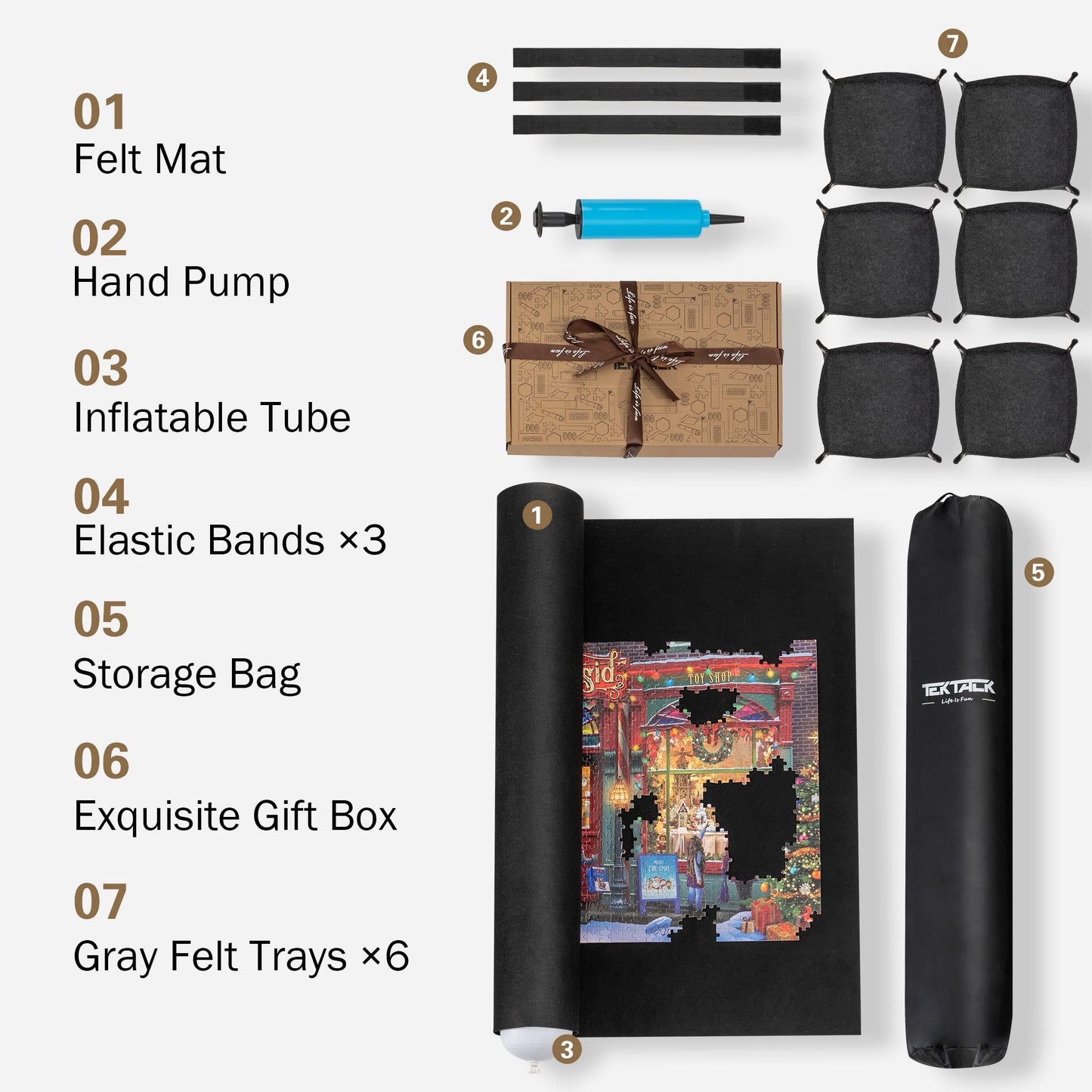 Tektalk Higher-Capacity Design With 6 Felt Sorting Trays, Jigsaw Puzzle Roll-Up Mat In Delicate Packaging Box With Hand Pump, For Saving And Storing For 2000, 1500, 1000, 500 Jigsaw Puzzle Pieces