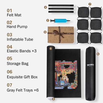 Tektalk Higher-Capacity Design With 6 Felt Sorting Trays, Jigsaw Puzzle Roll-Up Mat In Delicate Packaging Box With Hand Pump, For Saving And Storing For 2000, 1500, 1000, 500 Jigsaw Puzzle Pieces