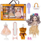 Wishkey Dress Up Doll For Girls With Accessories, Stylish Doll With Long Hair & Flexible Joints, Doll Set With Teddy Key Chain, 