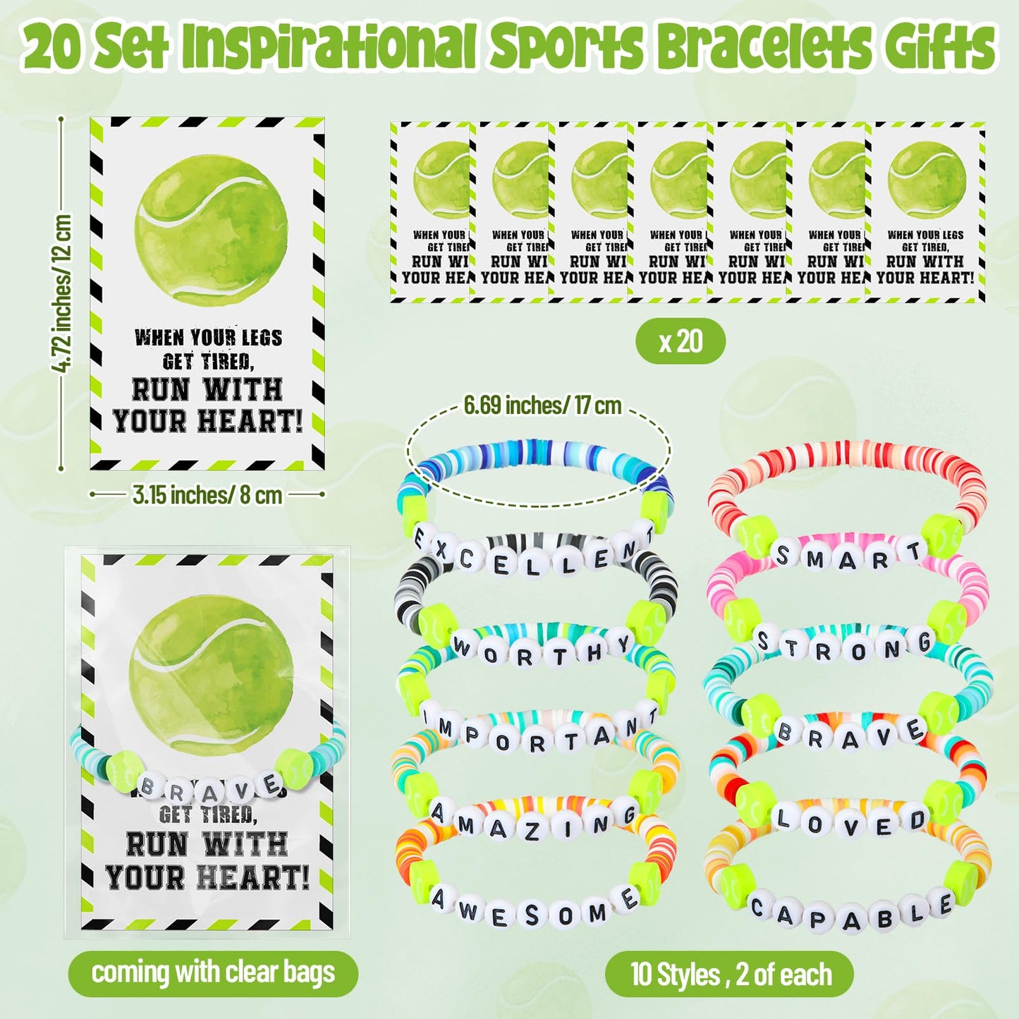 Zeyune 20 Set Tennis Party Favors Beaded Bracelets Tennis Gifts Bulk Party Supplies Birthday Decorations for Women Men Clay Adju