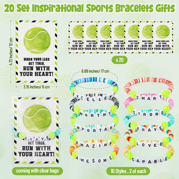 Zeyune 20 Set Tennis Party Favors Beaded Bracelets Tennis Gifts Bulk Party Supplies Birthday Decorations for Women Men Clay Adju