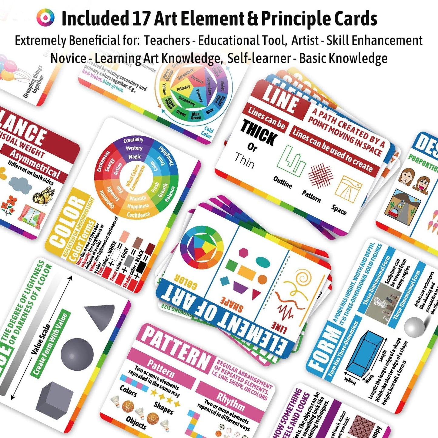 Garybank Inspiration Art Dice Gifts For Artists, W/Drawing Principles Cards - Color Wheel & Painting Knowledge, Art Supplies For Women, Set Of 9 Creativity Dice, Cool Artist Teacher Gifts