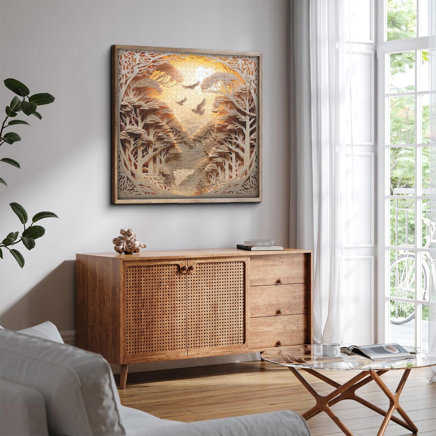 Forest Sunset Puzzles For Adults 1000 Pieces, Difficult Challenge Tree Of Life Jigsaw Puzzles, Autostereoscopy River Scene Paper