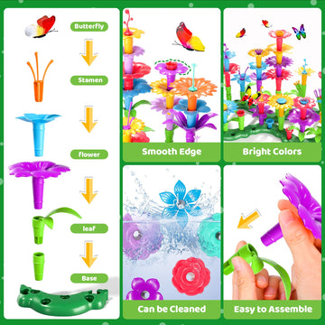 102Pcs Flower Garden Building Toys For Girls 3 4 5 6 7 Year Old, Upgrade Diy Building Stacking Toys, Stem Preschool Educational Toddler Toys Brain Development Kindergarten Kids Toy