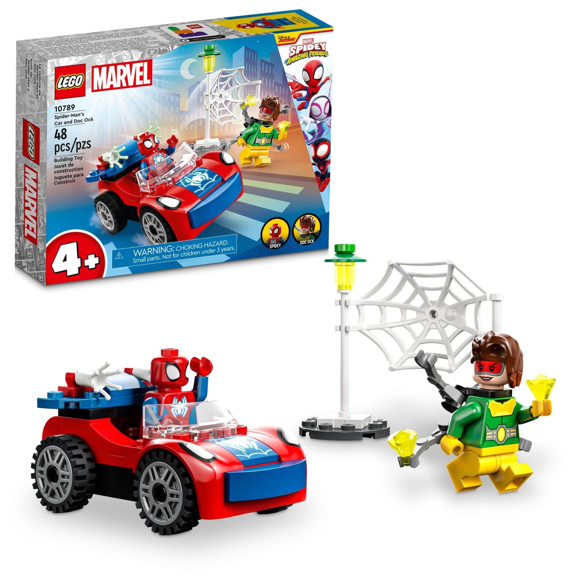 Lego Marvel Spider-Man'S Car And Doc Ock Building Set, Spidey And His Amazing Friends Buildable Toy For Kids 4 Plus Years Old With Glow In The Dark Pieces, 10789