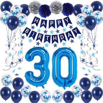 Naninuneno 30Th Blue Birthday Party Decorations For Boy Girl Men Women, Happy 30 Birthday Balloons Supplies With Happy Birthday