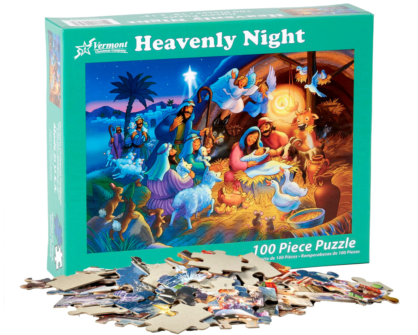 Vermont Christmas Company Heavenly Night Jigsaw Puzzle 100 Piece, Large Pieces Perfect For Kids And Seniors