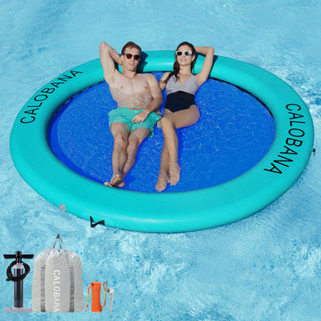 Calobana 10Ft Heavy Duty Inflatable Water Hammock, Round Floating Ring Float Island Platform River Floats Lake Raft Tanning Pool
