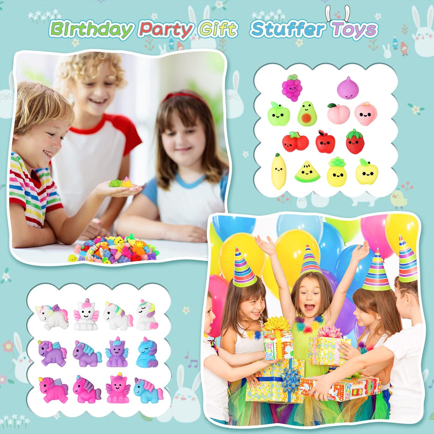 Sosation 200 Pcs Kawaii Toys Dinosaur Unicorn Sea Animals Fruit Stress Toy Birthday Party Favors Stuffers Goodie Bags Stress Toy