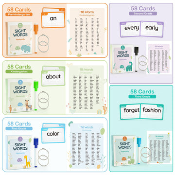 Wjpc 300 Cards, 580Pcs High Frequency Sight Words Flash Cards For (Pre-K Pre-Kindergarten, Kindergarten, 1St, 2Nd, 3Rd Grade, Fi