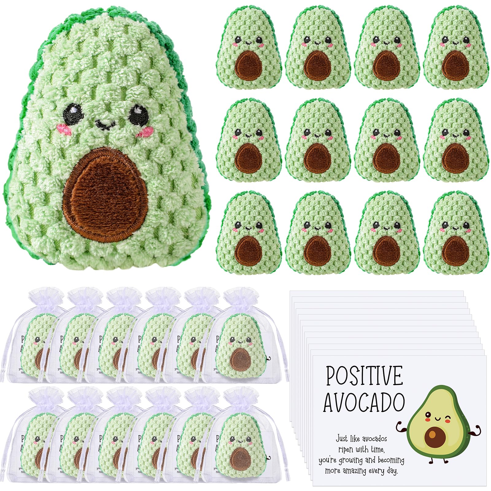 RoundFunny 6 Sets Positive Funny Avocado Gifts Mental Health Emotional Avocado Included Handmade Crochet Doll with Inspirational