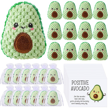 RoundFunny 6 Sets Positive Funny Avocado Gifts Mental Health Emotional Avocado Included Handmade Crochet Doll with Inspirational