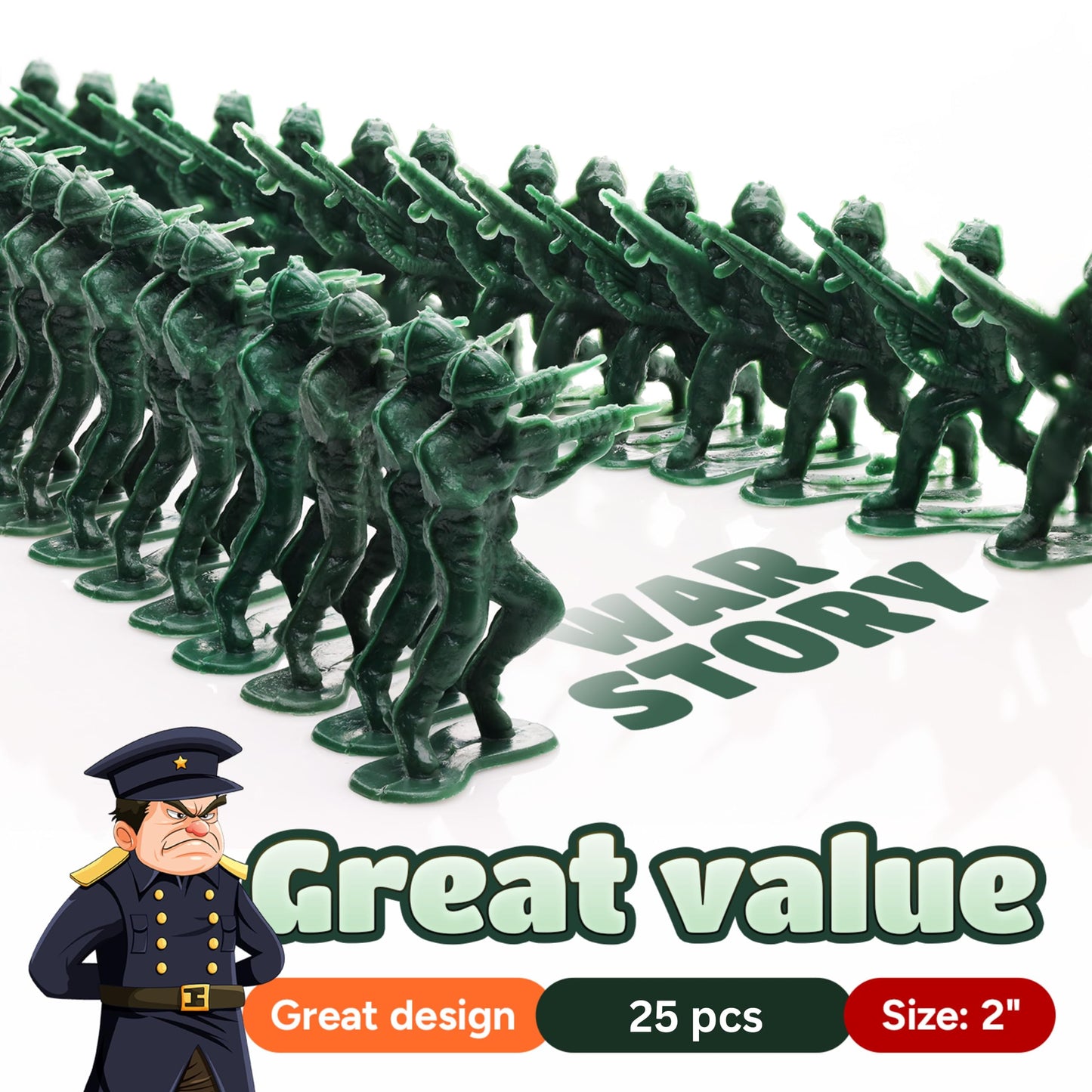 Entervending Army Men Action Figures - 2    Small Soldiers For Boys - 25 Pcs Green Army Soldier Toy Playset - Military Toys - Ar