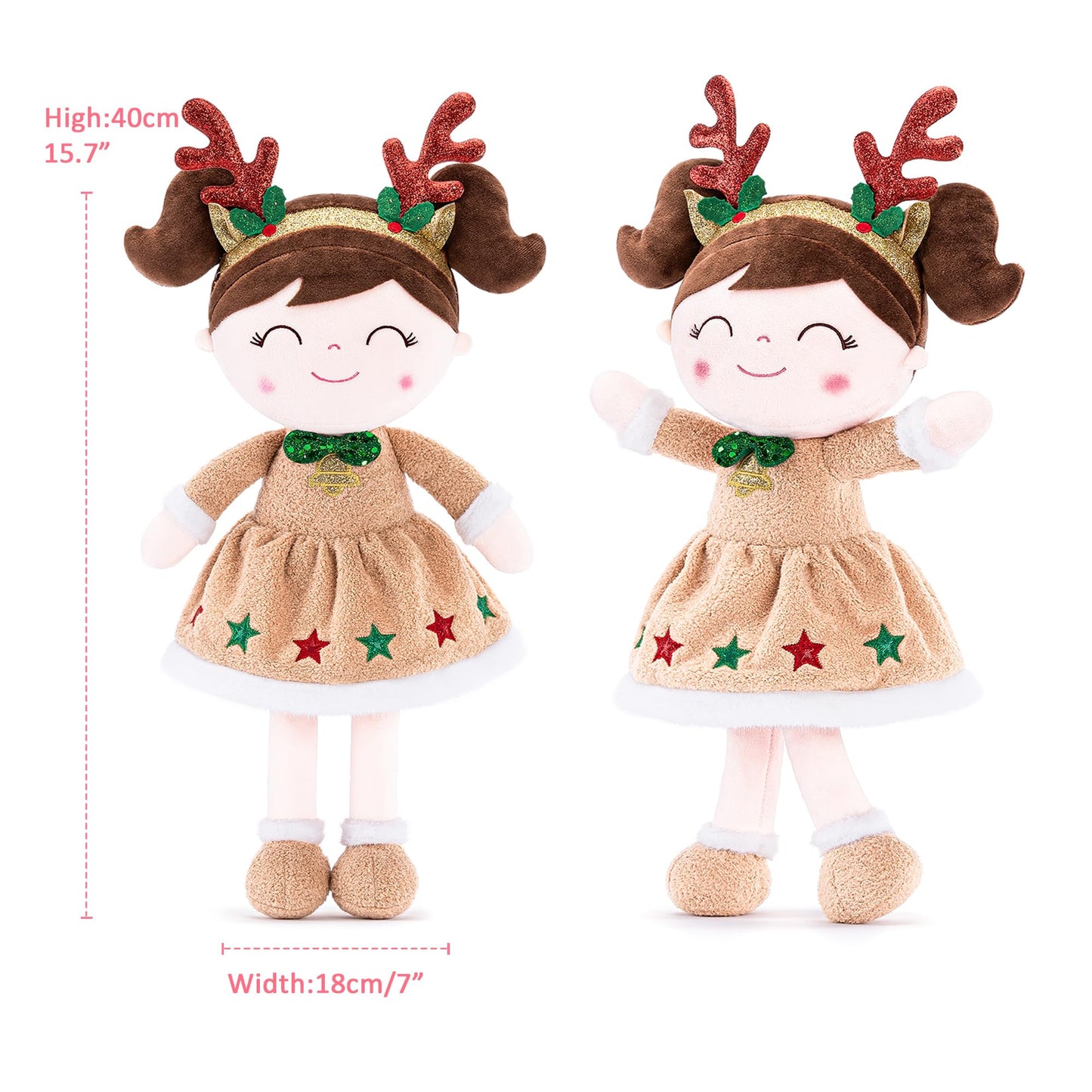 Gloveleya Christmas Reindeer Girl Doll – Soft Plush Doll With Gift Box And Card, For Girls 2-8 Ages, 16-Inch