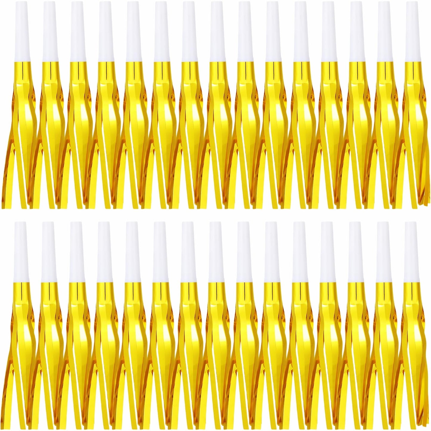 Lcpqmzgh 30 Pcs Gold Noise Makers, Metallic Fringed Noise Makers For New Year Party Favor Supplies, Gold White
