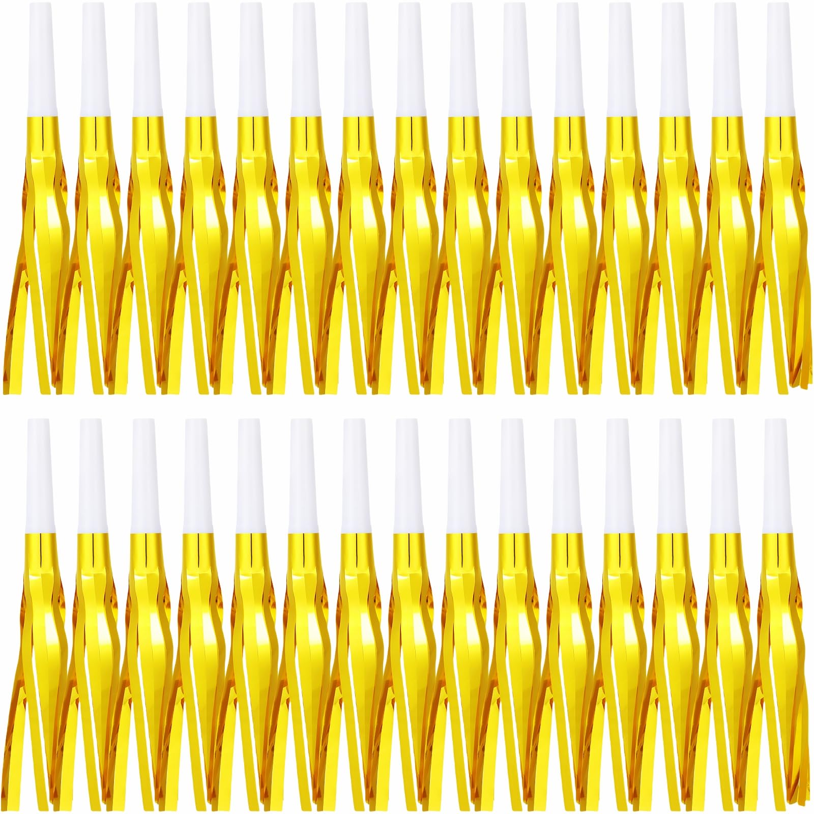 Lcpqmzgh 30 Pcs Gold Noise Makers, Metallic Fringed Noise Makers For New Year Party Favor Supplies, Gold White