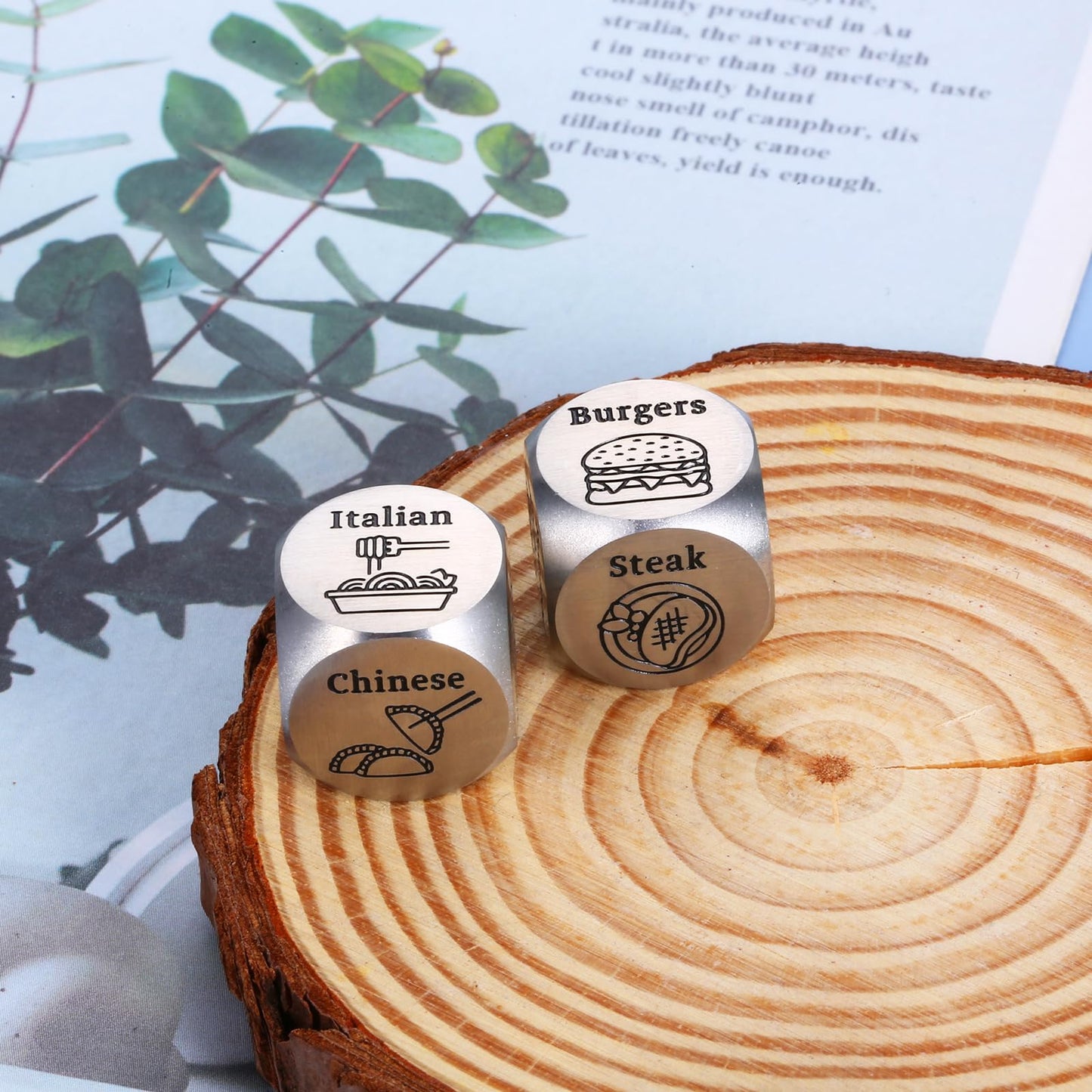 White Elephant Gifts for mature-themeds 2PCS Food Decision Dice Date Night Ideas Guy Gift for Him Her 11th Anniversary Steel Gifts Stocking Stuffers for Men Women