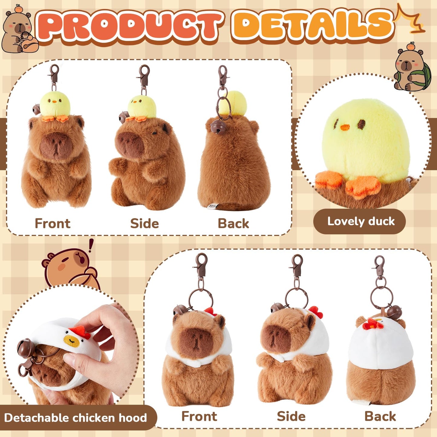 Simgoing 2 Pcs Capybara Plush Keychain Capybara Stuffed Animals Toy Pendant For Graduation Gifts Exchange Birthday Party(White H