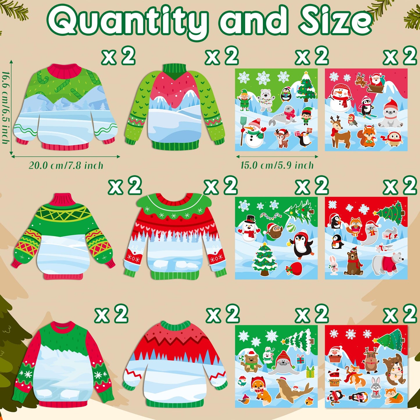 CY2SIDE 12 Set Christmas Ugly Sweater Scene Sticker for Kids Make a Winter Sweater Scene with Penguin Sticker Make Your Own Chri