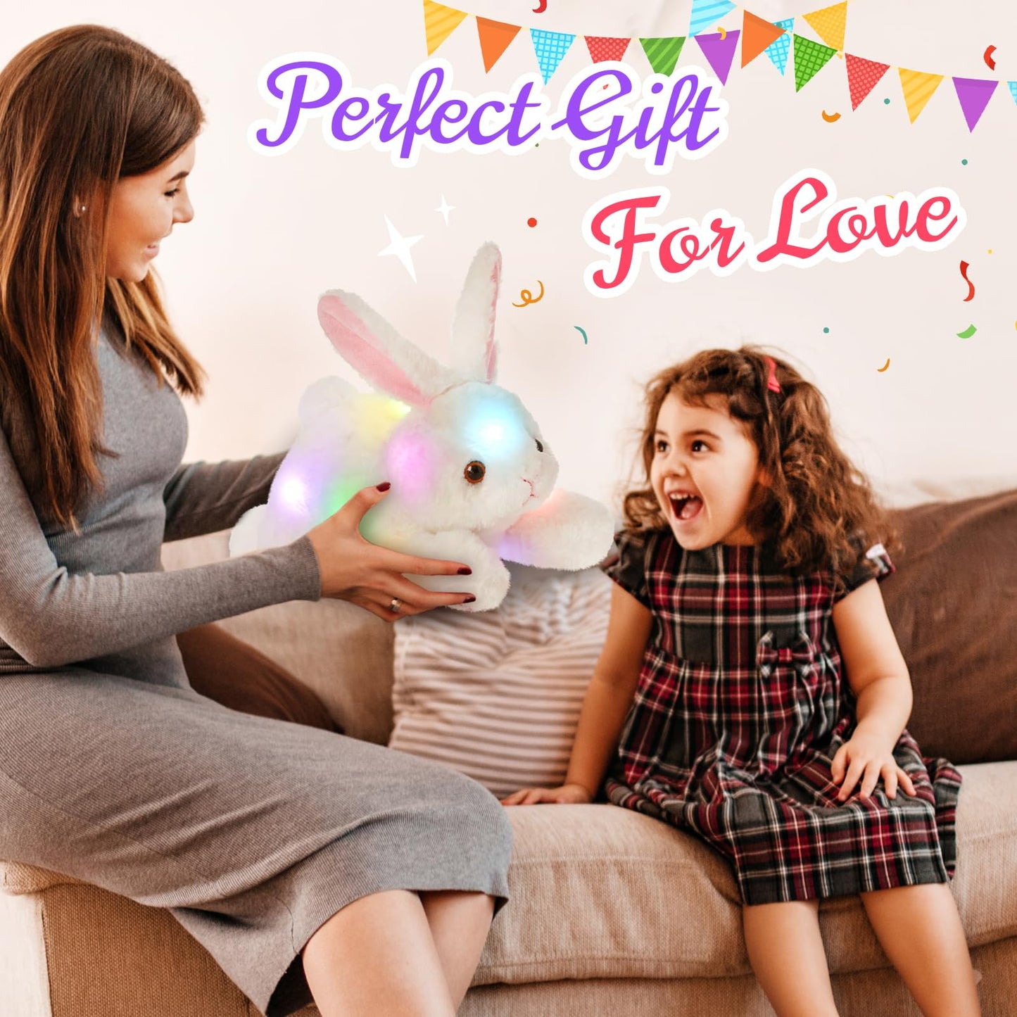 Specialyou Light Up Plush Bunny Rabbit Stuffed Animal Rabbit Plushie Toy Glow In The Dark Bedtime Companion Easter Bunny Gift For Kids, 14’’Best Gifts For Easter Day(Led)