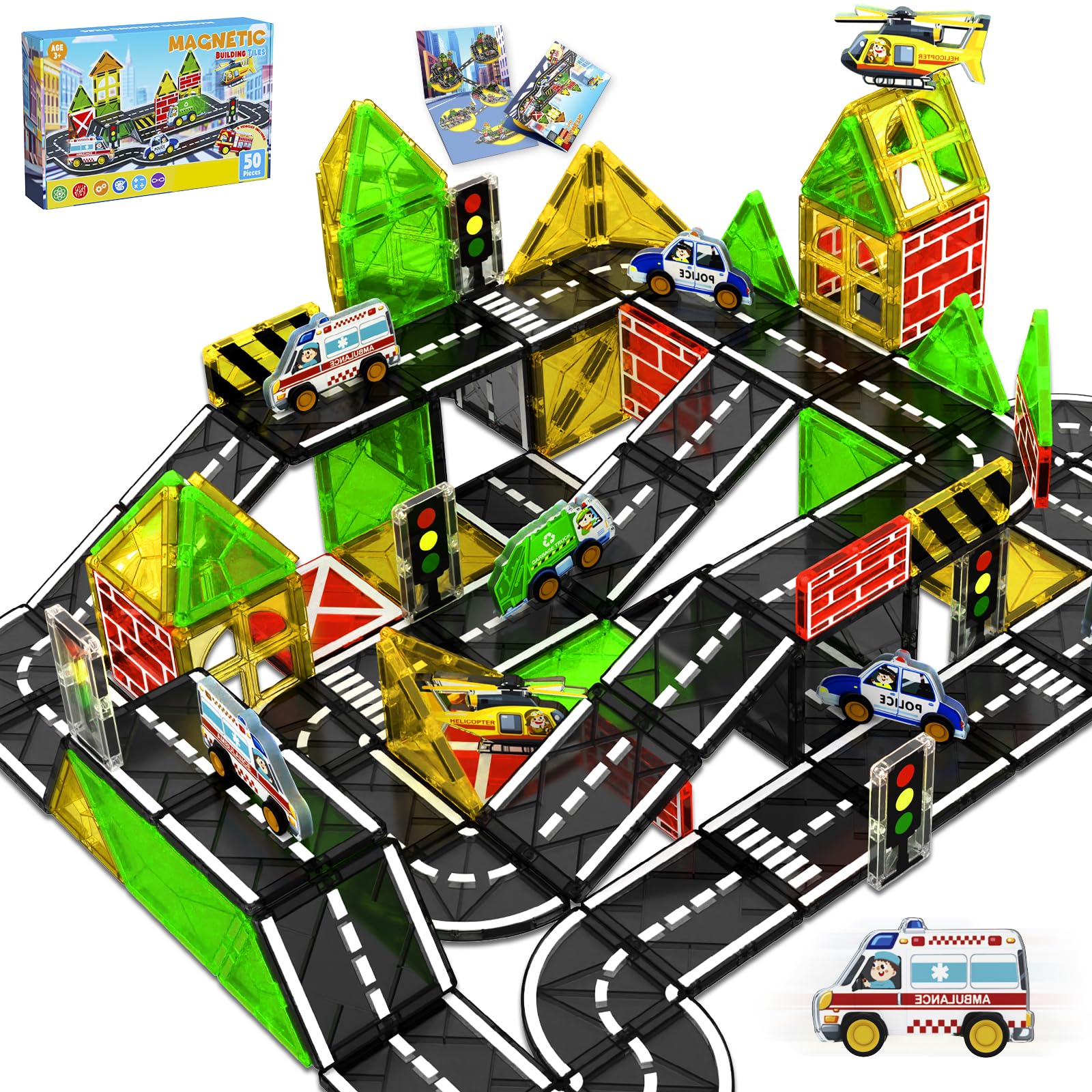 Magnetic Tiles Road Car Set Magnetic Building Blocks for Kids  Learning Sensory Montessori Toys for 3-8 Year Old Boys Girls  Birthday Gifts for 3-8 Year Old Boys Girls  STEM Toys for Toddler