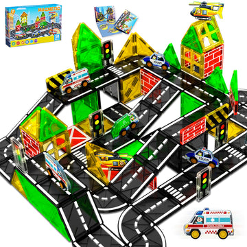 Magnetic Tiles Road Car Set Magnetic Building Blocks for Kids  Learning Sensory Montessori Toys for 3-8 Year Old Boys Girls  Birthday Gifts for 3-8 Year Old Boys Girls  STEM Toys for Toddler