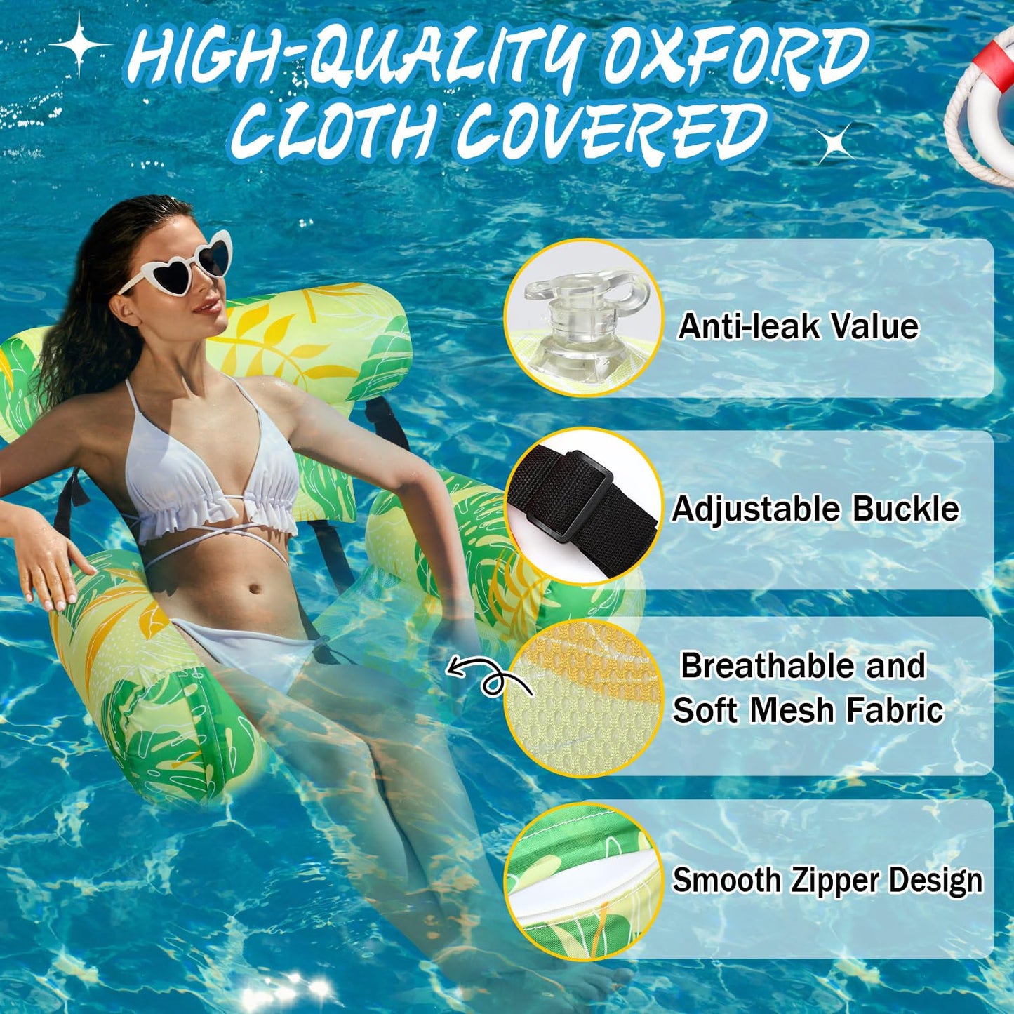 Sonwyoung Inflatable Pool Floats mature-themed Floating Lounge Chairs Blow up Pool Noodles for mature-themed Heavy Duty Swimming Tropical Plants Fun Pattern Floating Chair for Summer Water Beach Lake Party(Yellow)