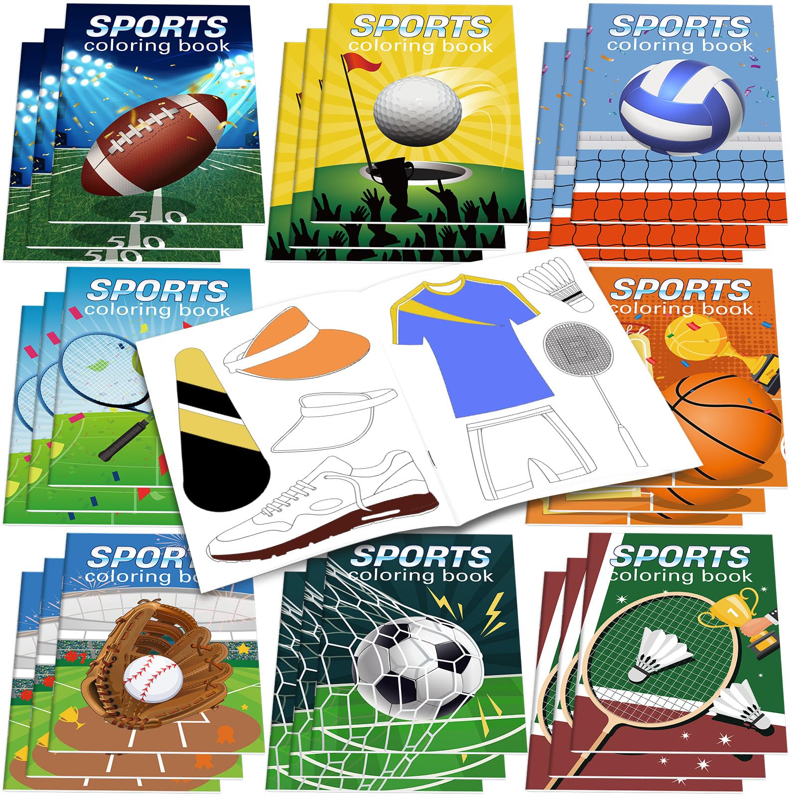Faccito 24 Pcs Sports Coloring Mini Books Bulk Football Volleyball Baseball Basketball Painting Book DIY Art Drawing Activity Bo