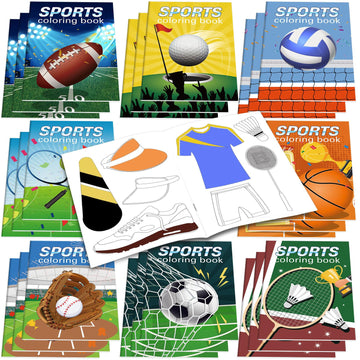 Faccito 24 Pcs Sports Coloring Mini Books Bulk Football Volleyball Baseball Basketball Painting Book DIY Art Drawing Activity Bo