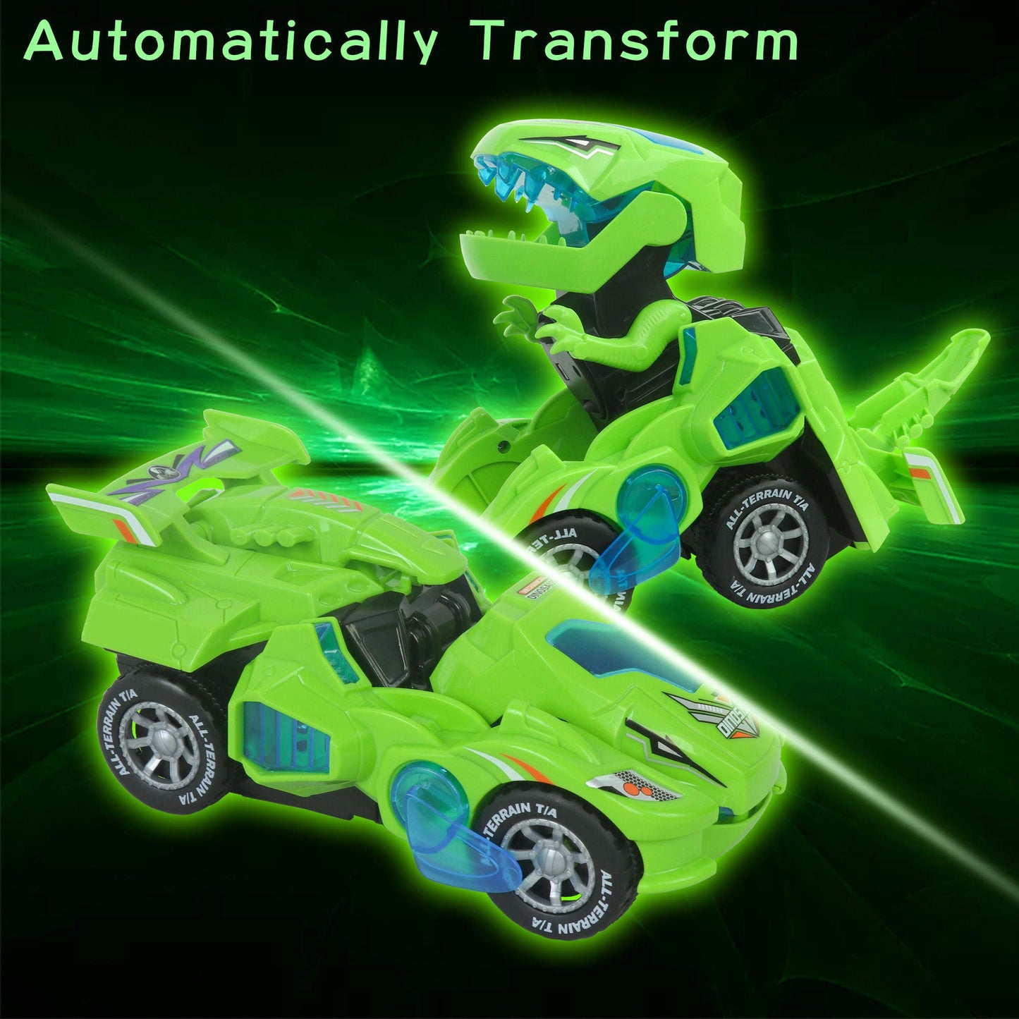 huwairen Toys for 3-6 Year Old Boys Transforming Car Toys with LED Light and Music Dinosaur Toy Birthday Gifts for 4 5 6 7 Year