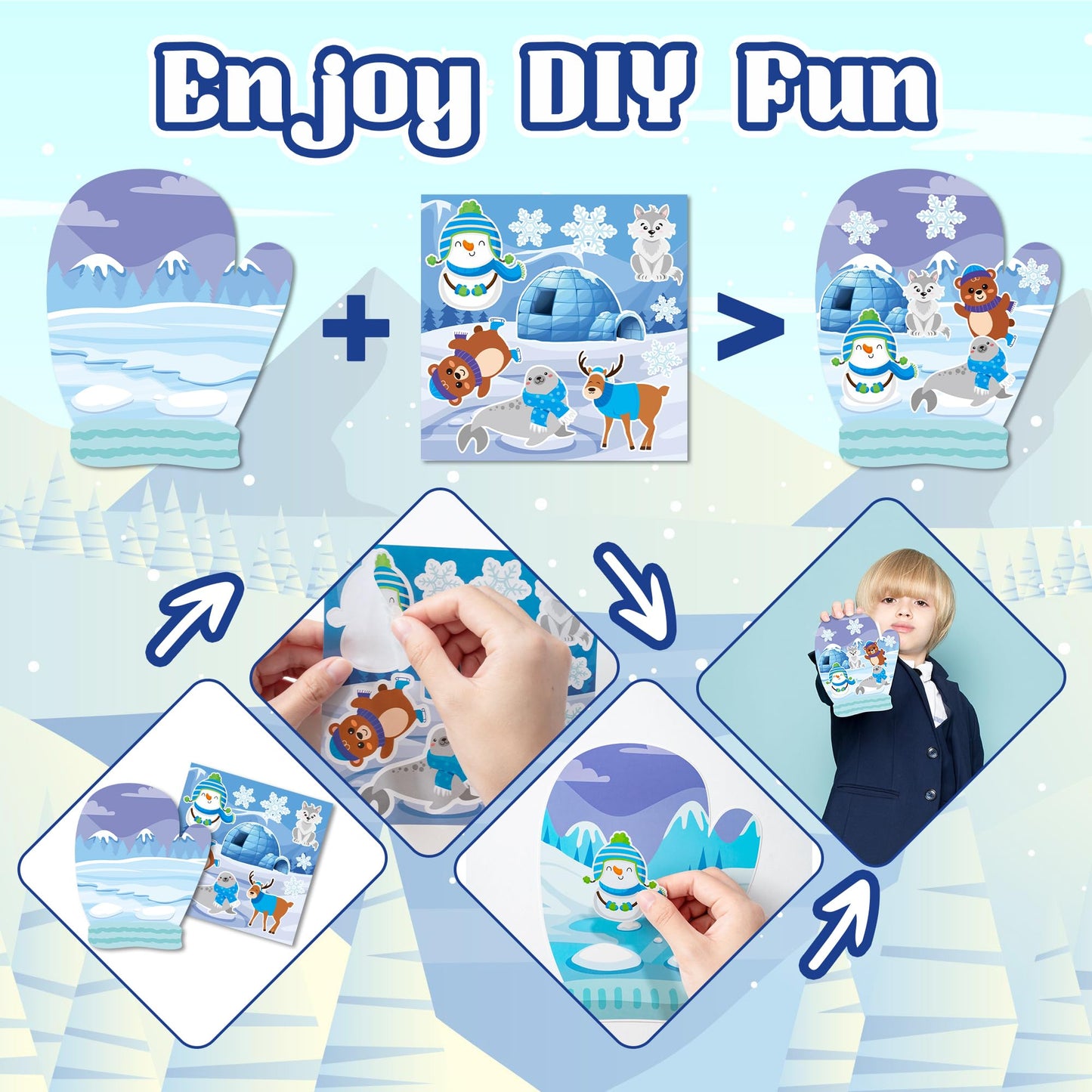 CY2SIDE 24 Set Polar Animal Glove Stickers Scene for Kids Make A Polar Glove Sticker Scene with Polar Animal Make Your Own Polar